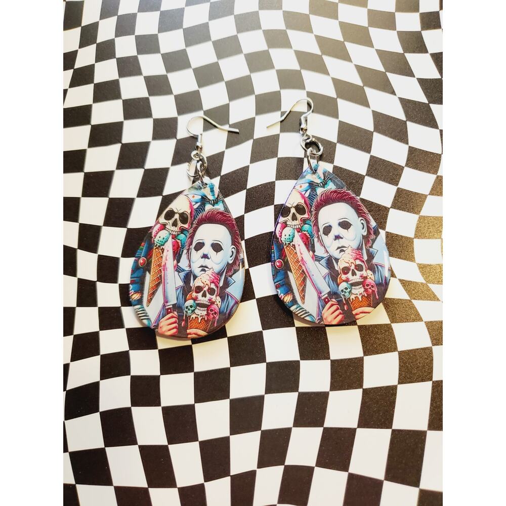 Handmade Unique Horror lover dangle large earrings.